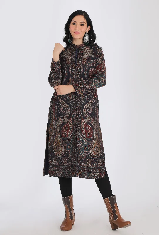 Shahnooor black Kani Jamavar Long Coat Outer Jacket Appliqued Jacket Beaded Jacket Sequined Jacket