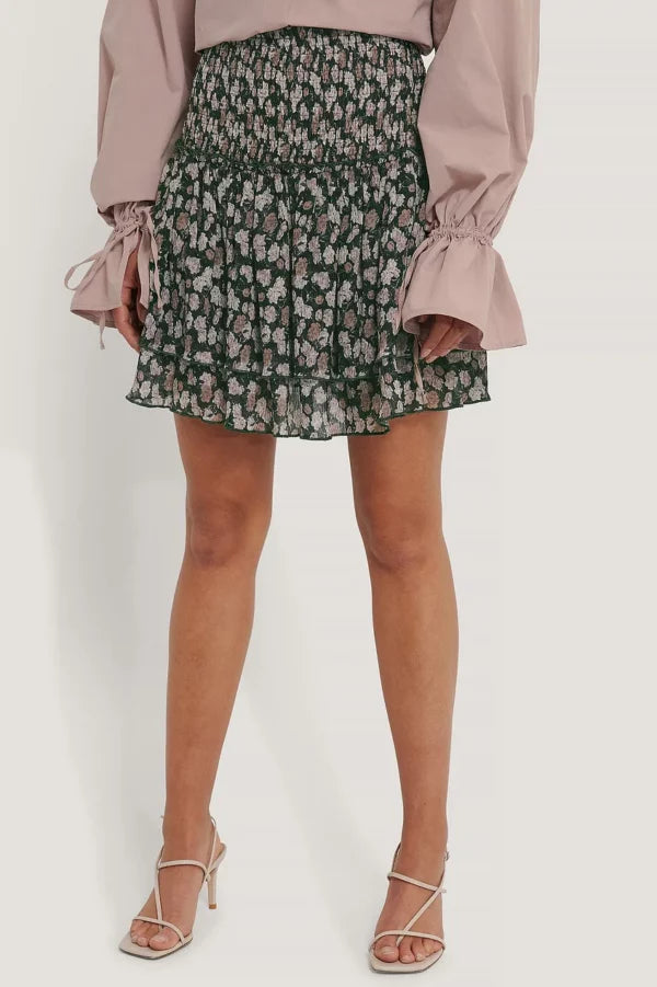 Mini Structured Smocked Skirt Flower velvet skirt luxurious