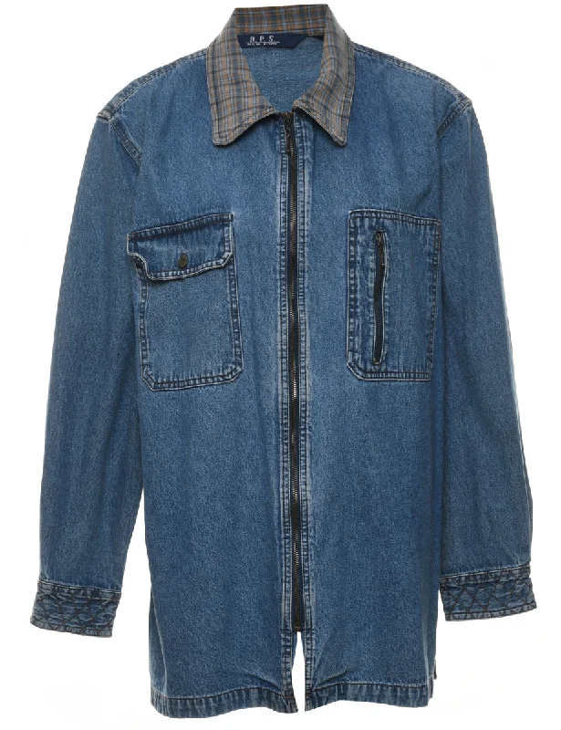 1990s Stone Wash Denim Jacket - XL Zippered Front Buttoned Front Snap Front