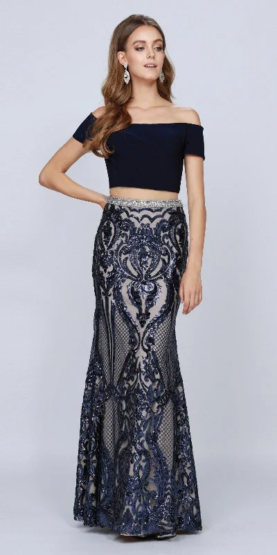 Juliet 663 Off-Shoulder Crop Top Two-Piece Long Dress Cozy Warm Stylish