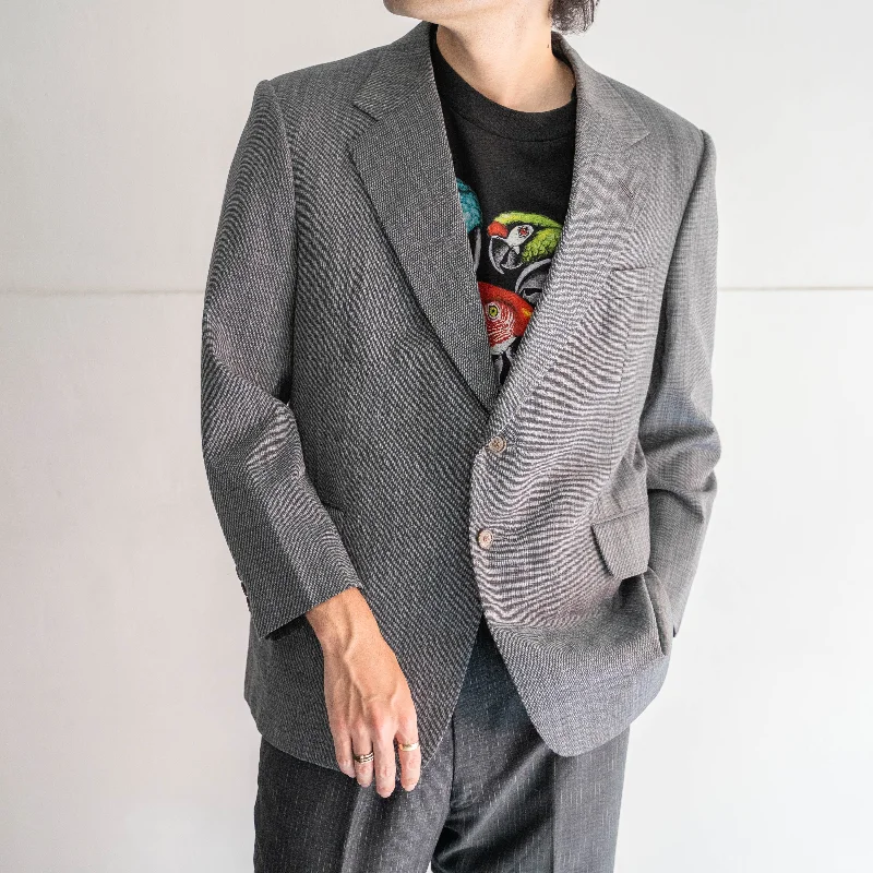 around 1980s Japan vintage gray based checked summer wool tailored jacket Fleece Fabric Down Fabric Feather Fabric