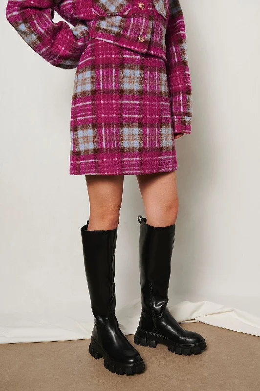 Checked Mini Skirt silk skirt lustrous