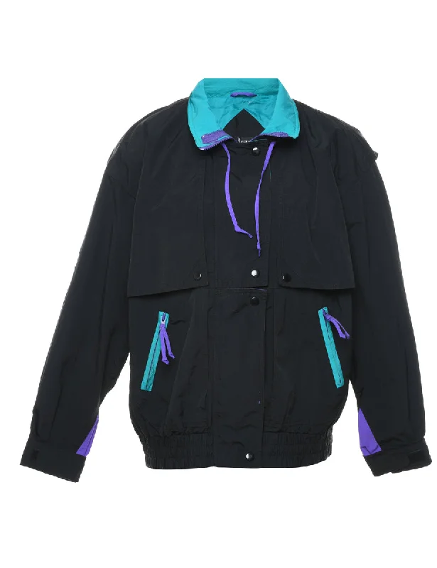 Learsi Black, Purple & Light Blue Contrast Trim Nylon Jacket - M Appliqued Jacket Beaded Jacket Sequined Jacket