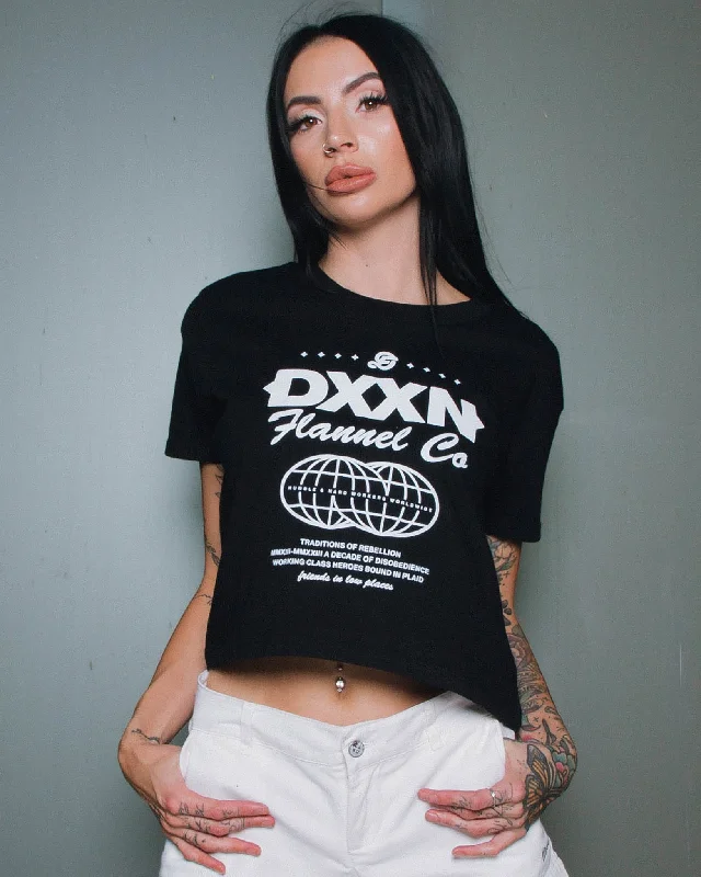 Women's Tech Crop Top - Black Chenille Brocade Lace
