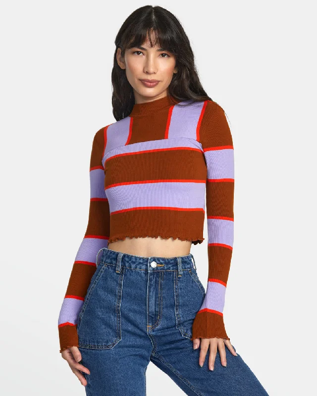 Saved Long Sleeve Long Sleeve Crop Top - Caramel Satin Blend Silk Blend Wool Blend
