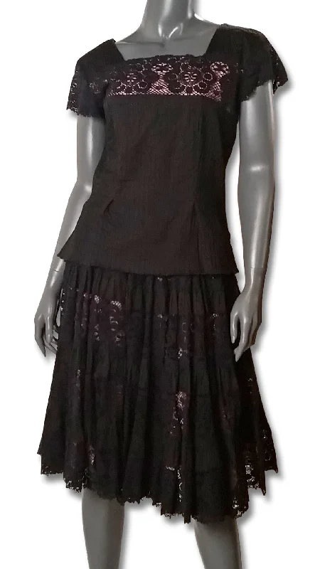 Black Pintuck/Lace 1960s Skirt and Top silk skirt elegant
