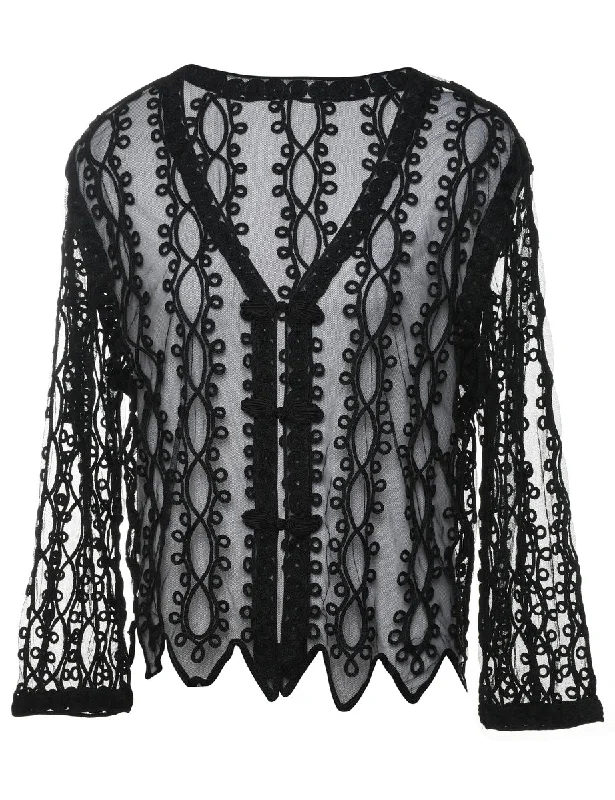 Black Classic Lace Sheer Jacket - L Nylon Fabric Polyester Fabric Spandex Fabric