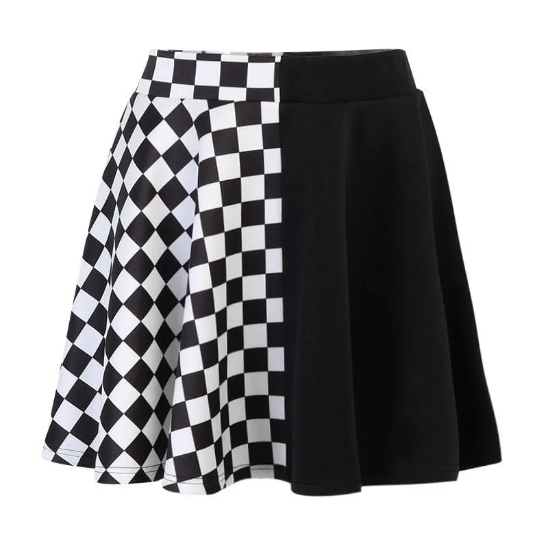 Plaid patchwork contrast ruched A line mini skirt casual skirt length