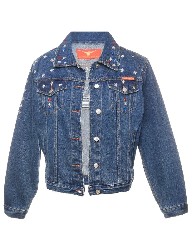 Dark Wash American Flag Design Denim Jacket - M Herringbone Jacket Houndstooth Jacket Plaid Jacket