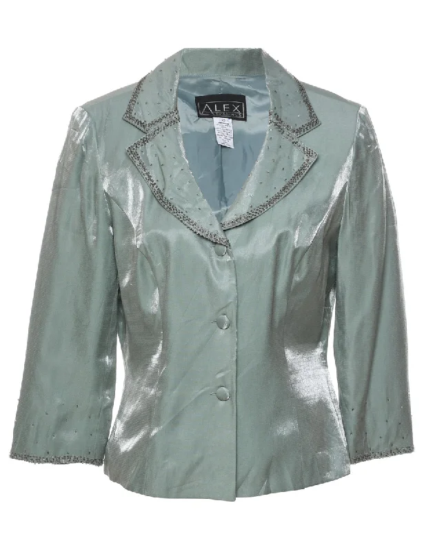 Classic Silver Metallic Evening Jacket - M Nylon Fabric Polyester Fabric Spandex Fabric
