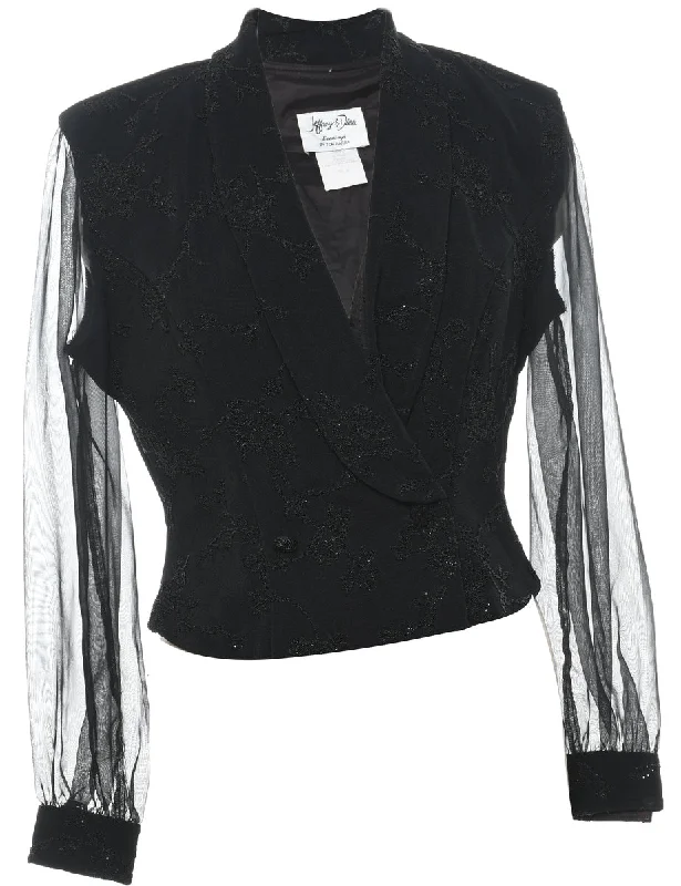 Beaded Black Sparkly Evening Jacket - L Print Jacket Jacquard Jacket Patchwork Jacket