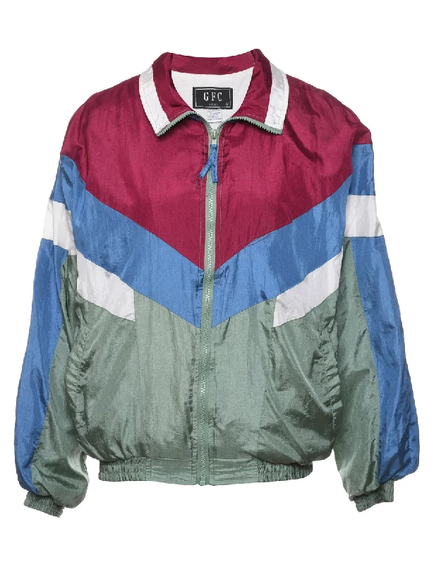 Zip-Front 1990s Multi-Colour Nylon Jacket - M Denim Fabric Leather Fabric Suede Fabric
