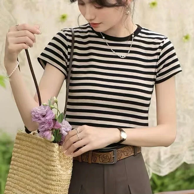 Two Tone Stripe Crop Top Elasticated Padded Insulated
