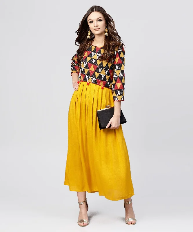 Women's Bright Yellow Rayon A-Line Box Pleated Maxi With Attached Jacket Till Yoke And Emblished With Tassels - Nayo Clothing Faux Fur Jacket Real Fur Jacket Shearling Jacket