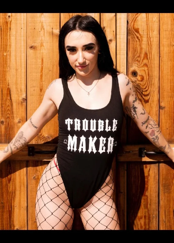 DDD TROUBLE MAKER OPEN BACK BLACK BODYSUIT Fashionable Embellished Bodysuit