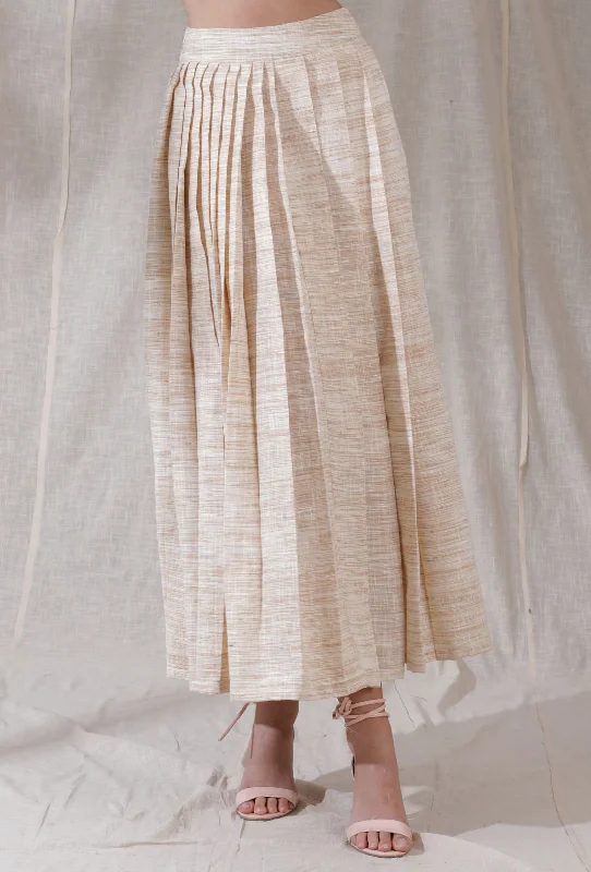 Ivory tan color khadi pleated flared ankle length skirt velvet skirt luxurious