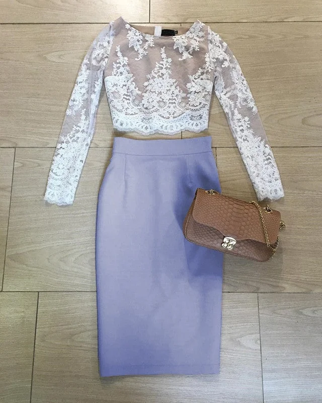 Lace Crop Top Prom Dresses Short Two Piece Homecoming Dress Asymmetrical Pockets Print