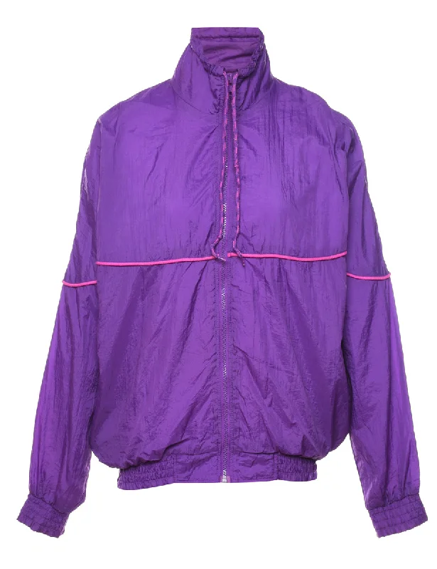 Purple & Pink Contrast Trim Nylon Jacket - L Ribbed Jacket Pleated Jacket Ruffled Jacket