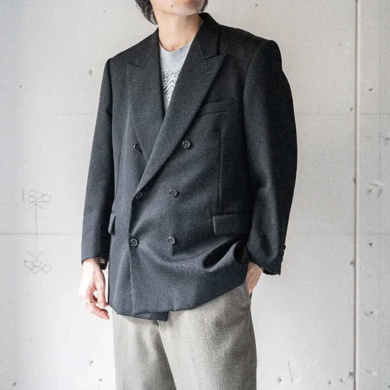 1990s Japan vintage black color wool double  breasted tailored jacket Satin Jacket Silk Jacket Chiffon Jacket