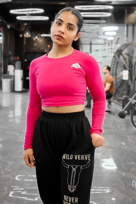 WILD VERVE LIFTING LONG SLEEVE CROP TOP (MAGENTA PINK) Terry Blend Velvet Blend Canvas Blend