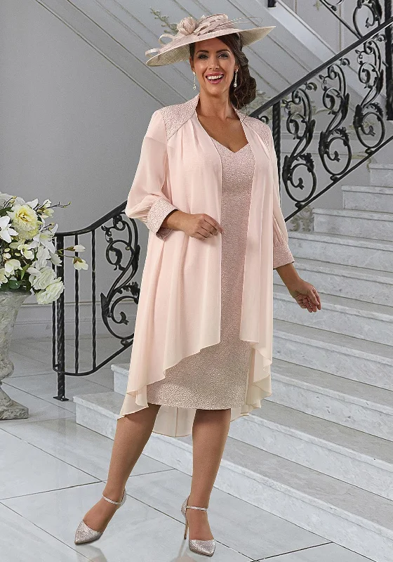 Veromia Metallic Dress & Chiffon Jacket, Pink Satin Jacket Silk Jacket Chiffon Jacket