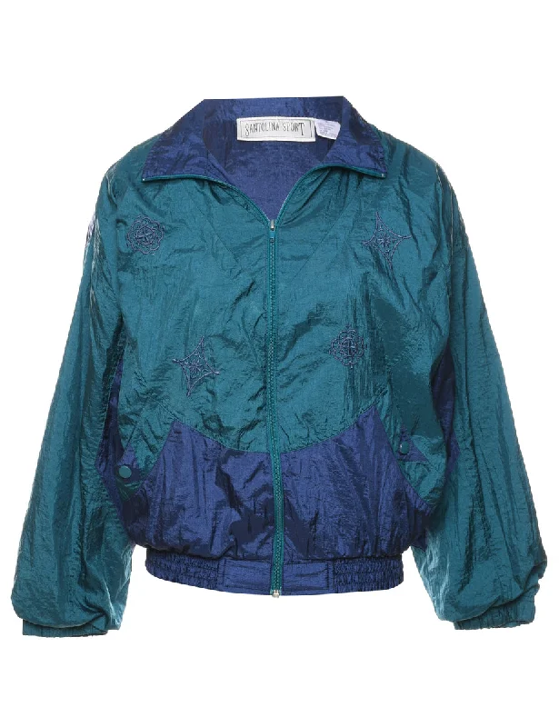 Navy & Dark Green Contrast Nylon Jacket - S Zippered Jacket Buttoned Jacket Snapped Jacket