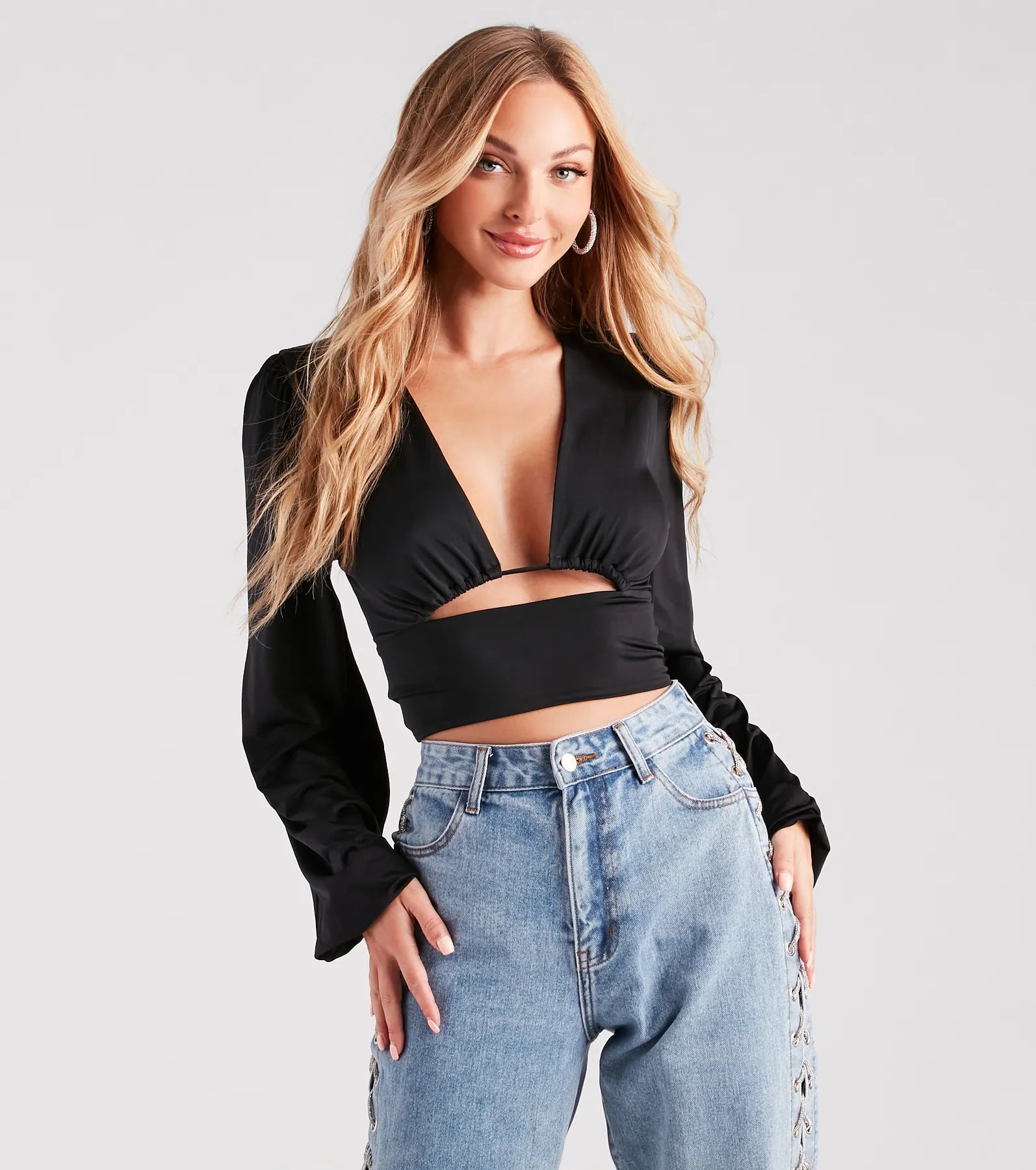 Blown Away Plunge Tie-Back Crop Top Layered Multi-layer Single Layer