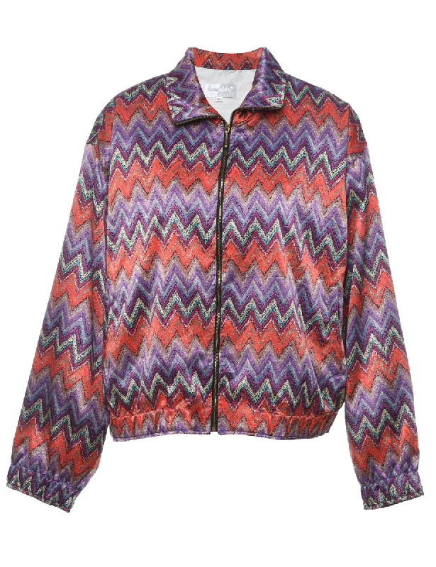 Multi-Colour Zig-Zag 1990s Nylon Jacket - M Rayon Fabric Velvet Fabric Corduroy Fabric