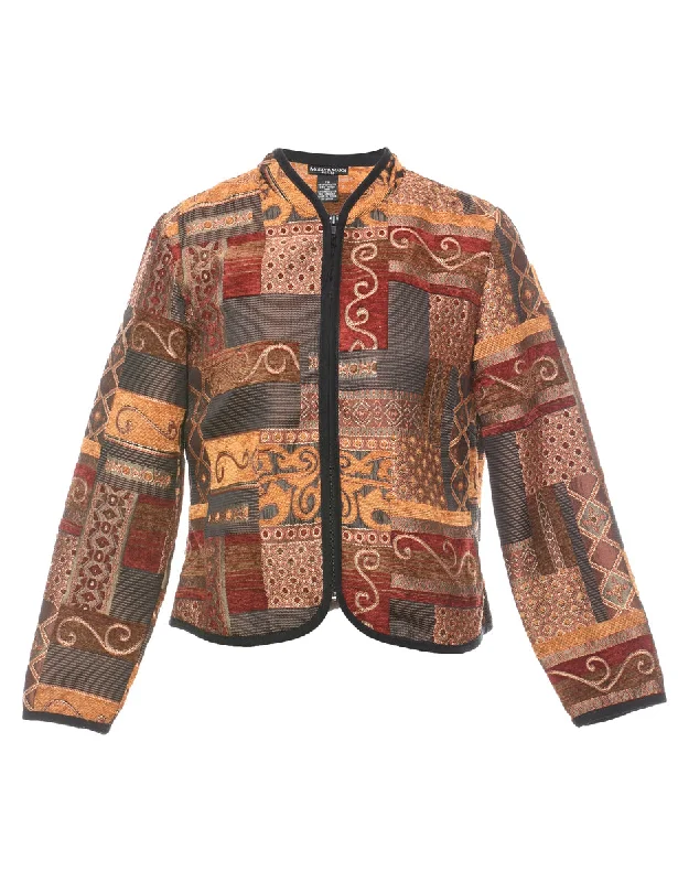 Floral Pattern Multi-Colour Metallic Tapestry Jacket - S Herringbone Jacket Houndstooth Jacket Plaid Jacket