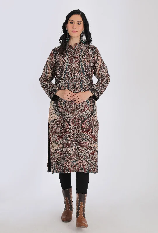Bareen Black Kani Jamavar Long Coat Outer Jacket Chenille Jacket Brocade Jacket Lace Jacket