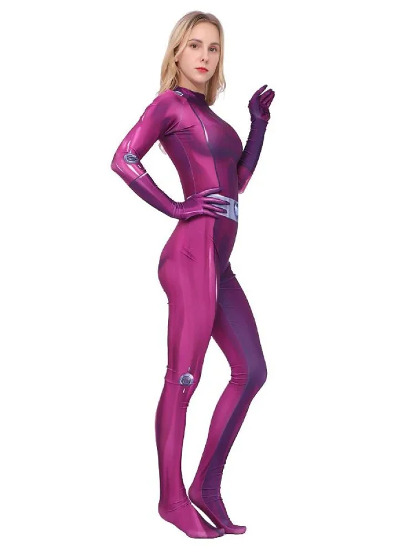 Solid Colored Fashionable Printed Bodysuit Cosplay Masquerade Costume Stylish Faux Leather Bodysuit