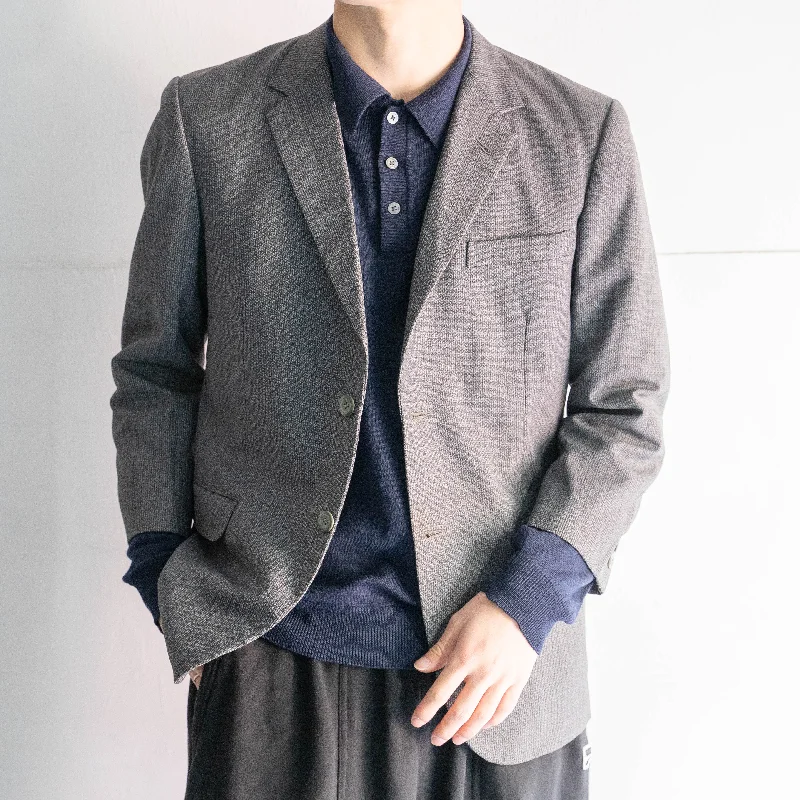around 1970s Japan vintage gray color wool striped tailored jacket Toggled Jacket Drawstring Jacket Belted Jacket
