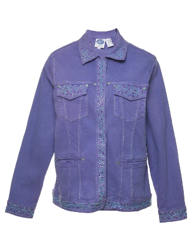 Purple 1990s Embellished Denim Jacket - M Striped Jacket Polka Dot Jacket Floral Jacket