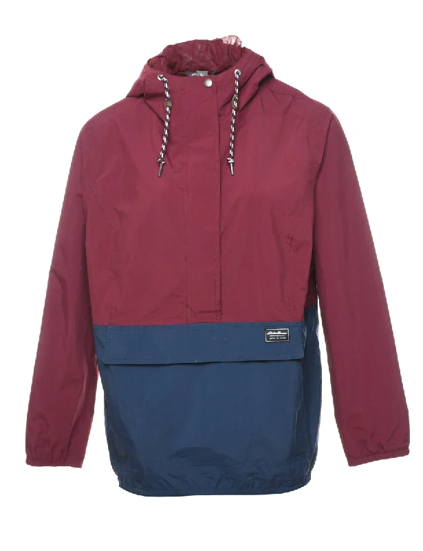Eddie Bauer Hooded Maroon & Navy Nylon Jacket - L Rayon Jacket Velvet Jacket Corduroy Jacket