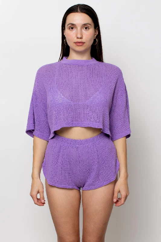 RIN331GD - Cotton Fishnet Garment Dye Crop Top Hooded Caped Shawl Collar