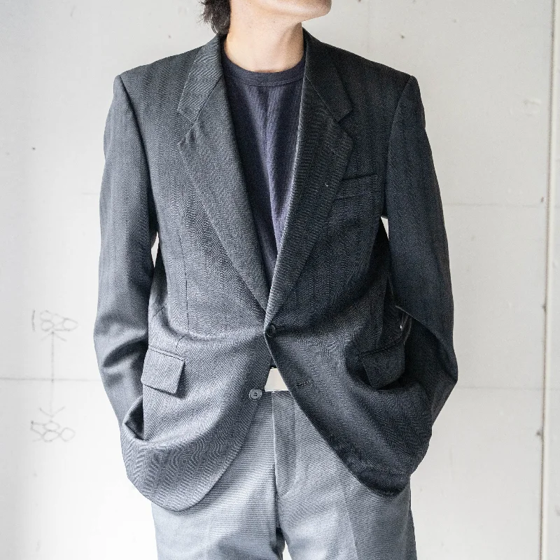 around 1980s Japan vintage dark gray color striped wool tailored jacket Denim Fabric Leather Fabric Suede Fabric