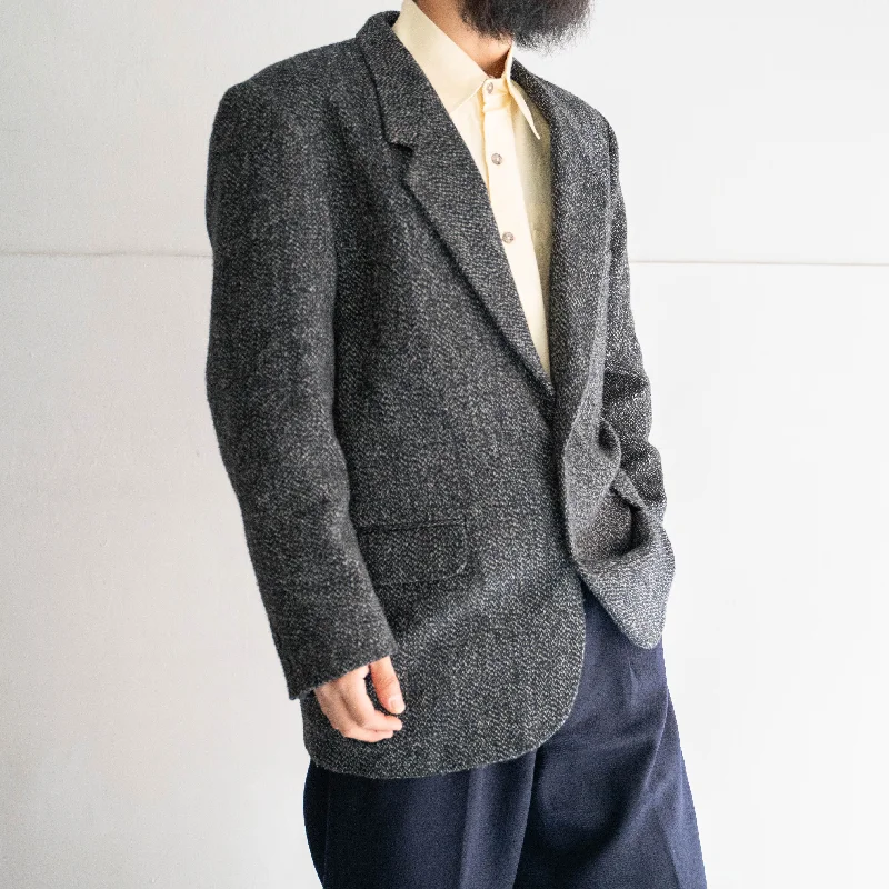 1980-90s Japan vintage salt and pepper tweed tailored jacket Trench Coat Raincoat Waterproof Jacket