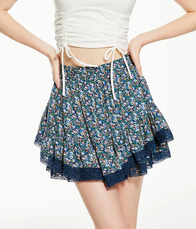 Aeropostale Floral High-Waisted Flippy Lace-Trim Skirt cashmere skirt soft