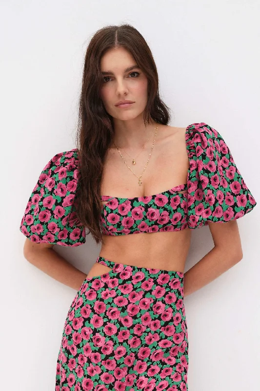 For Love & Lemons Dolcetto Crop Top - Red Front Pockets Side Pockets Patch Pockets