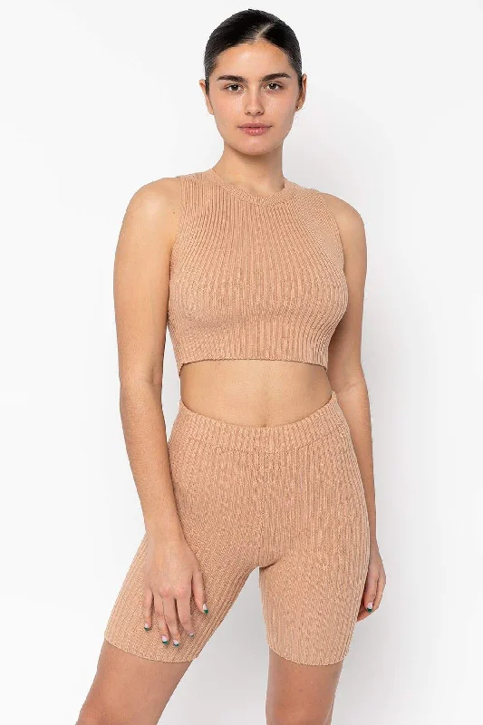 RFK50 - Ultra Heavy Knit Ribbed Crop Top Denim Fabric Leather Fabric Suede Fabric