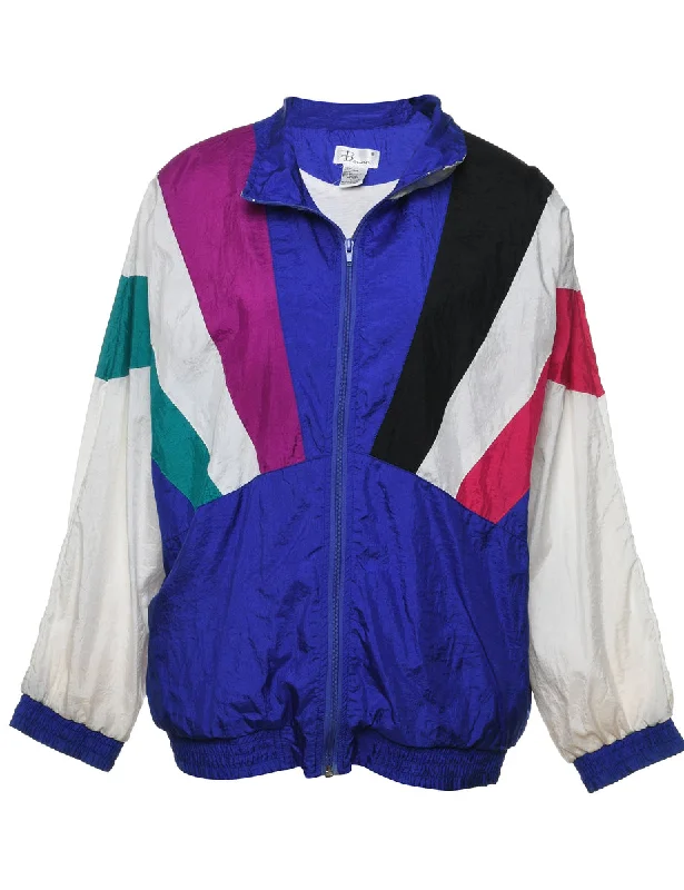 Zip-Front 1990s Multi-Colour Nylon Jacket - L Satin Fabric Silk Fabric Chiffon Fabric