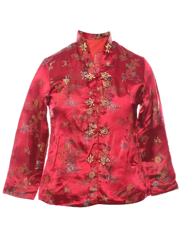 Brocade Design Red Traditional Evening Jacket - M Herringbone Jacket Checkered Jacket Solid Jacket