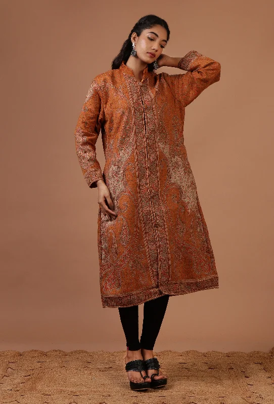 Windsor Tan & Multicolor Kani Embroidered Long Jacket Fleece Jacket Down Jacket Feather Jacket