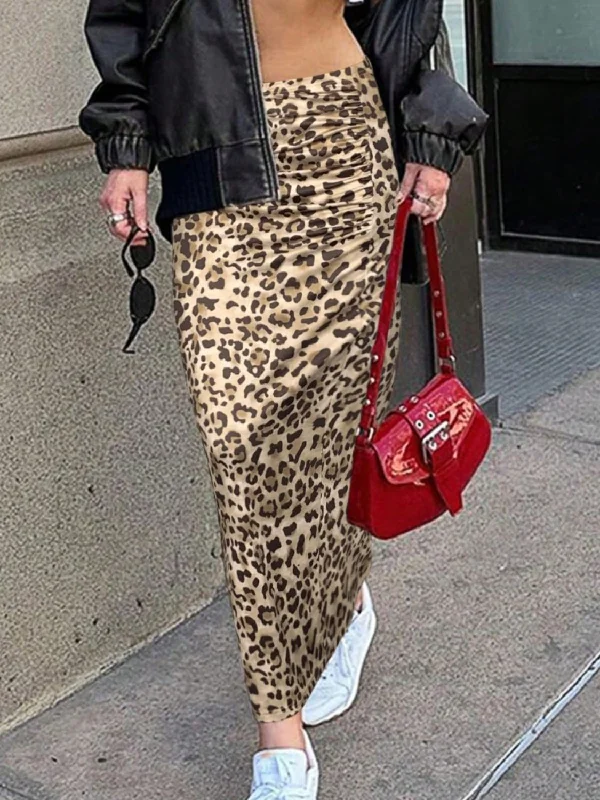Honey Slit Leopard Midi Skirt lace skirt elegant