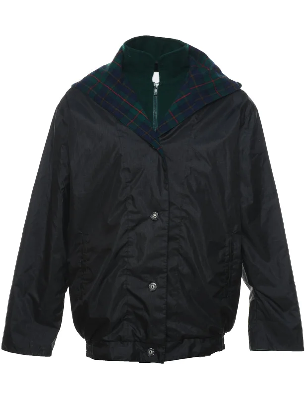 Hooded Black Nylon Jacket - L Knit Jacket Woven Jacket Fleece Jacket