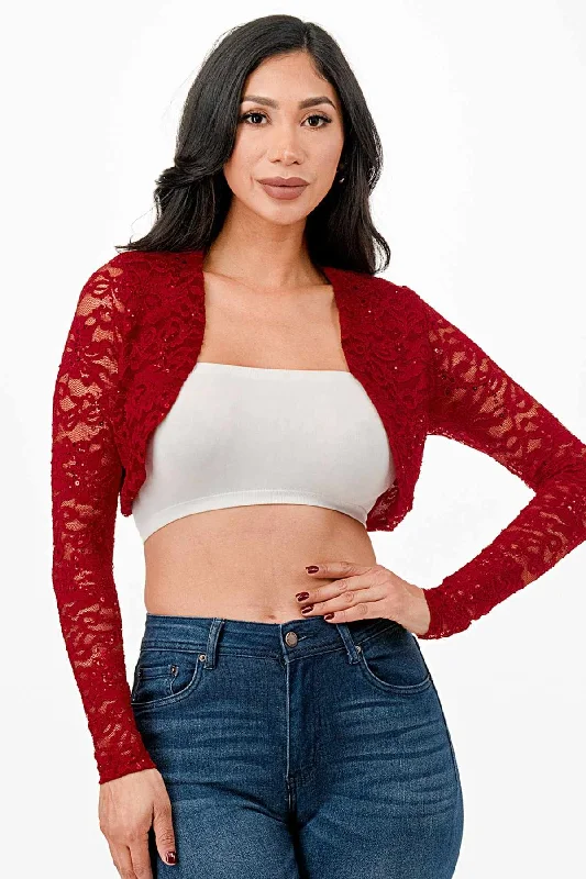 La Scala 11623 Long Sleeve Lace Jacket Denim Jacket Leather Jacket Suede Jacket