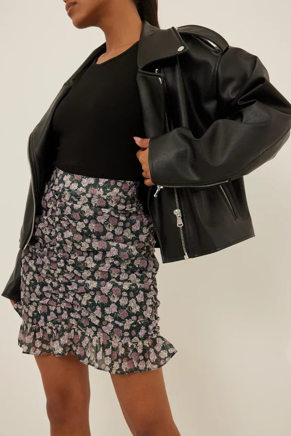 Draped Sheer Mini Skirt leather skirt sleek