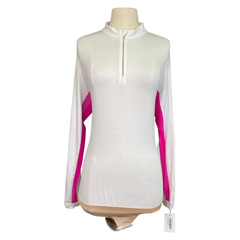 Free x Rein 'The Sportif' Equestrian Bodysuit in White/Fuchsia - Women's Large Comfortable Printed Bodysuit