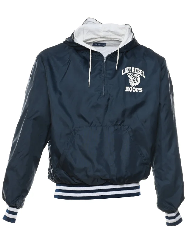 Lady Rebels Hoops Navy & White Printed Hooded Nylon Jacket - M Mesh Jacket Canvas Jacket Denim Jacket