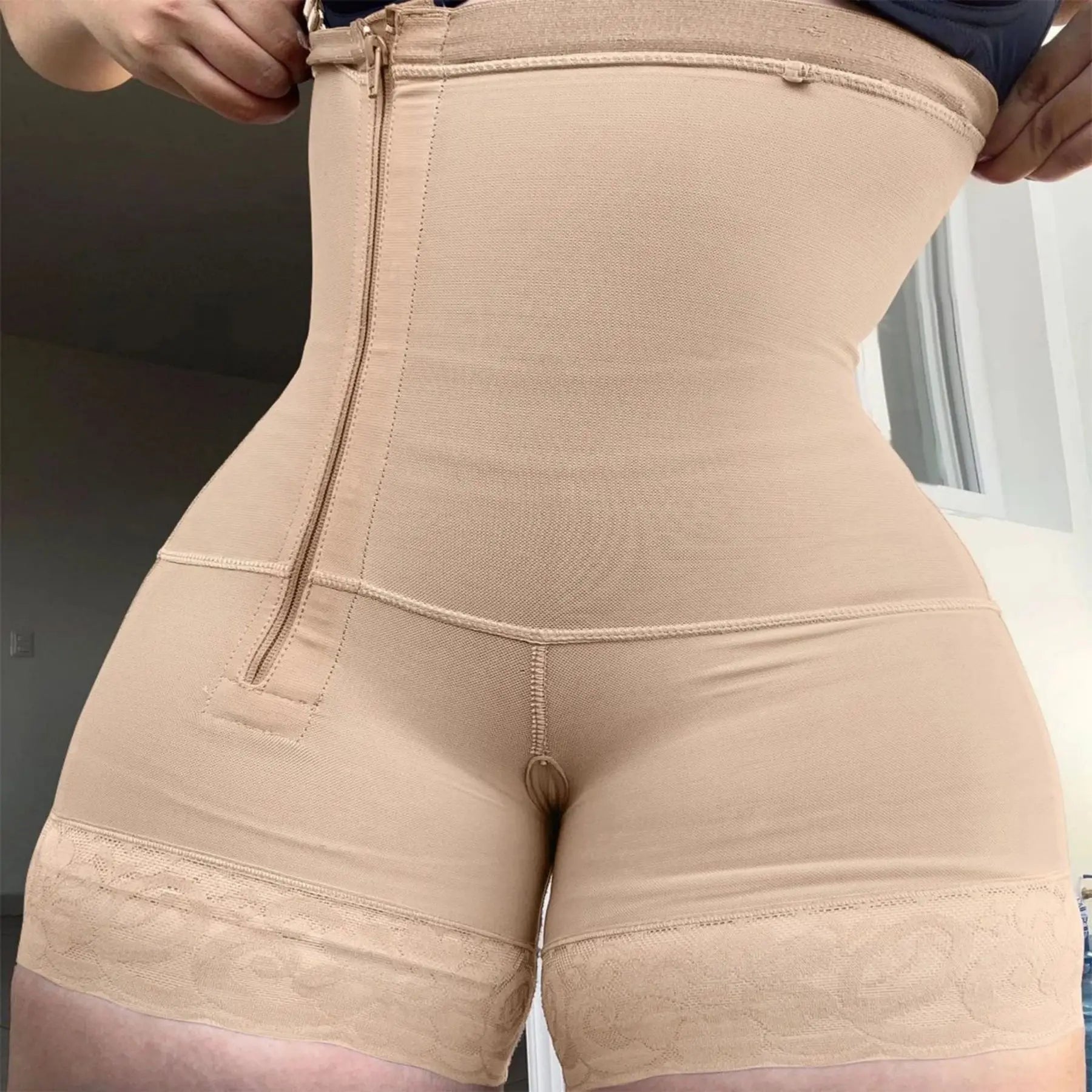 Side Zipper Bodysuit Shapewear High-waisted Belly Lift But Lifter Tummy Control Buttocks Belly Tuck Wear Breathable Body Corset Fashionable Bodysuit with Pleats